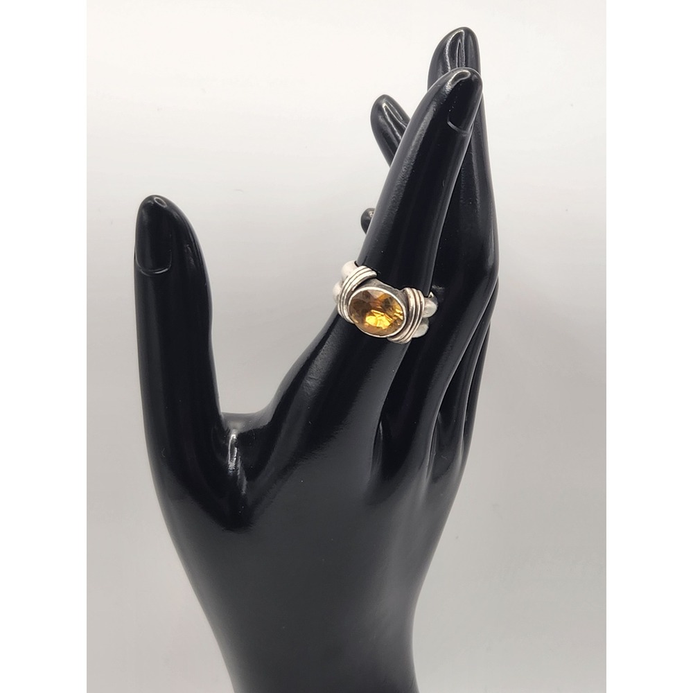 925 Sterling Silver Oval Citrine Statement Ring Ribbed Split Shank Size 8 CL